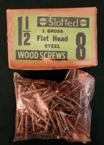 Vintage (132) Slotted Flat Head Steel Wood Screws 1 1/2" #8 New Old Stock Cover