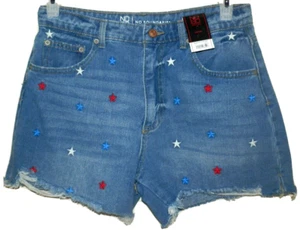 New Juniors size 11 Blue Jean Shorts Red White Blue Stars No Boundaries July 4th - Picture 1 of 2