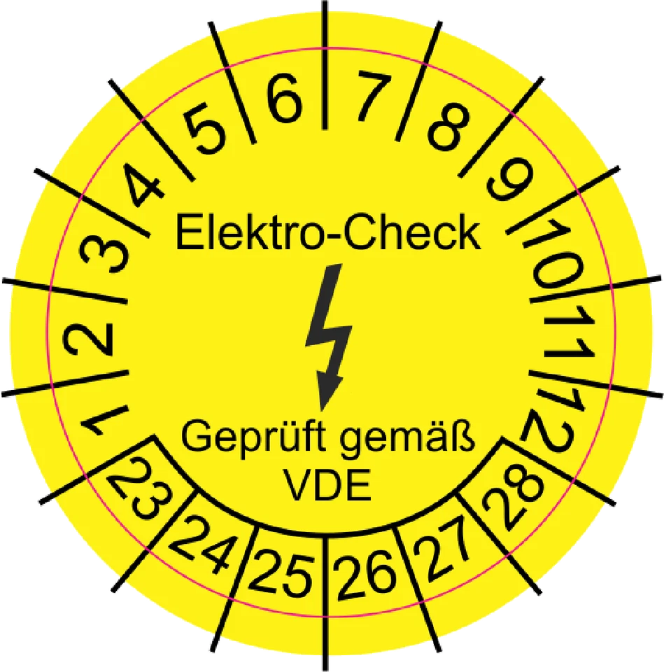 DIGITALPRINT ORAFOL MATT FOLIE Prüfplaketten Elektro - Check Geprüft gemäß VDE GELB ab 2023 GLANZ Folie