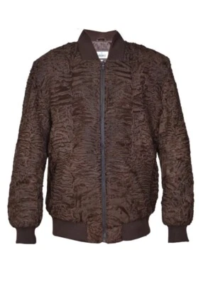 Men's Brown SWAKARA FUR Persian Lamb Fur sport Baseball Jacket All Size Pre Sale - Image 1 of 4
