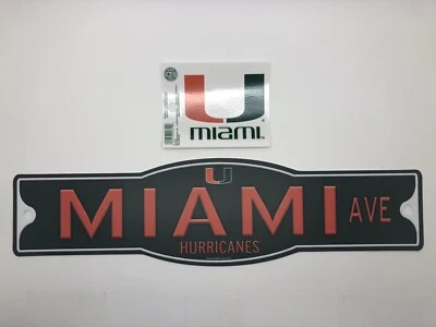 Paquete de ventiladores Miami Hurricanes - letrero de calle de 4" x 17" y una (1) calcomanía estática Foto 1 de 2