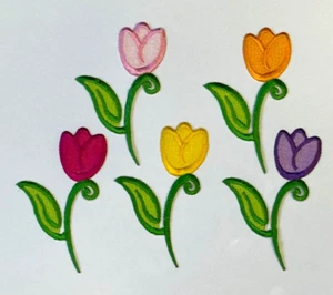 12pc Lot Bright Tulip Applique Patch Colorful Spring Flower Iron & Sew on Craft - Picture 1 of 7