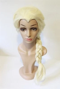 NUEVO Frozen Elsa Reina de las Nieves Disney Peluca Rubia Trenzada Cola de Poní Disfraz de Halloween - Imagen 1 de 3