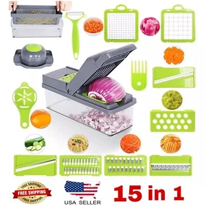 15-In-1 Vegetable Fruit Chopper Cutter Food Onion Veggie Dicer Slicer Kitchen - Picture 1 of 12