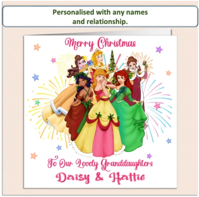 Personalised Princess Christmas Xmas Card Daughter Granddaughter Niece PRIN - Image 1 of 4