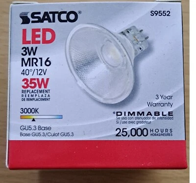 SATCO LED S9552 3W MR16 40" / 12V 35W 25,000 hours - Image 1 of 3