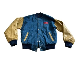 HBO Bomber Jacket Small Varsity Lettermans Leather Denim Vintage 90s USA S Anniv - Picture 1 of 14