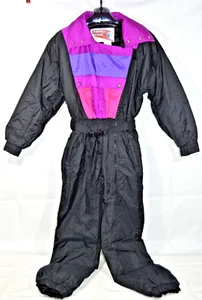 Tuta da neve vintage Downhill Racer da donna one piece tuta da sci viola nera taglia media - Foto 1 di 10