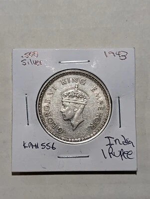 1943 British India One Rupee Bombay .500 Silver Coin Nice Condition!!!!!!!!! - image 1 of 2