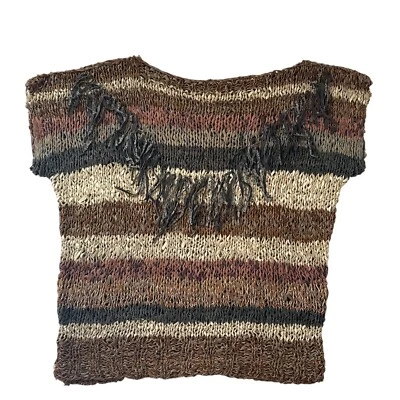 Hand Crafted Leather Tied Top Striped Art To Wear Boho (FLAWS & Approx Size M) - Image 1 of 4