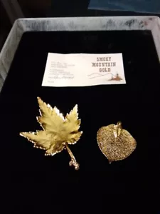 2 Real Gold Dipped Maple Leaf  & Other Leaf Pendants 4 Necklace Handmade In TN - Picture 1 of 9