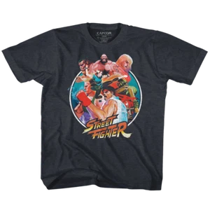 Street Fighter Group Circle Vintage Navy Children's T-Shirt - Picture 1 of 2