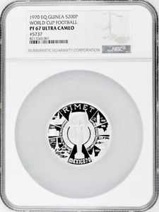Equatorial Guinea 200 pesetas 1970, NGC PF67 UC, "FIFA World Cup" silver coin - Picture 1 of 2