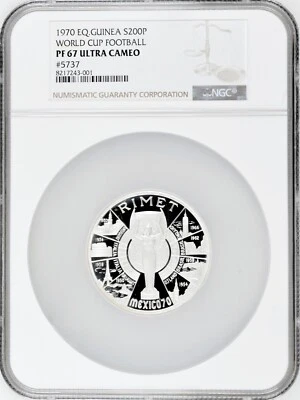 Equatorial Guinea 200 pesetas 1970, NGC PF67 UC, "FIFA World Cup" silver coin - Image 1 of 2