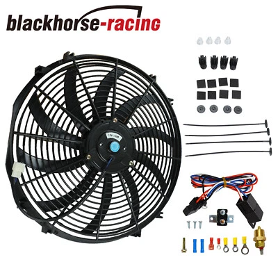 16" Electric Fan Wiring Install Kit Complete Thermostat Kit Radiator Cooling Foto 1 de 4