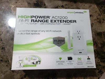 Amped Wireless HighPower AC1200 Wi-Fi Range Extender w/ Pass Thru Outlet Rec22p - Image 1 of 4