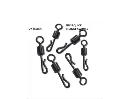 Quick Change Size 8 Swivels Matt Black Anti Glare Carp barbel Fishing QC swivels - Image 1 of 4
