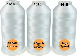 Set of 3 White Colors Polyester Machine Embroidery Thread Huge Spool 5000M for A - Picture 1 of 7