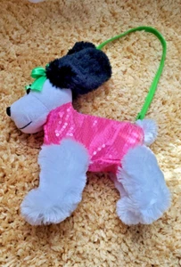 Poochie & Co White Brown Puppy Dog Plush Pink Sequin Purse Bag Toy 10" - Picture 1 of 11