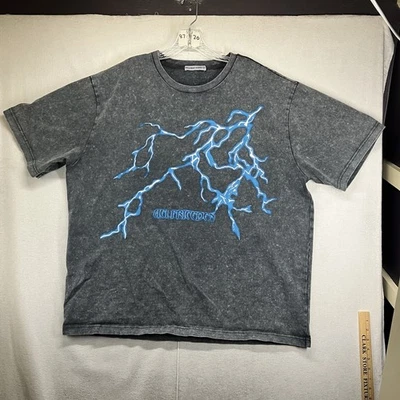 Retro 90s Lightning Print T Shirt Aelfric Eden Mens Oversized Large Gray Washed - Image 1 of 4