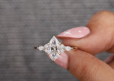 4Ct Marquise-Cut VS1 Lab Grown Diamond Solitaire Engagement Ring 14k Yellow Gold - Image 1 of 4