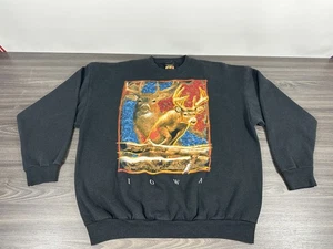 VINTAGE 90s Y2K TSI Deer Nature Black Sweatshirt Crew Neck Size XL Made In USA - Bild 1 von 9