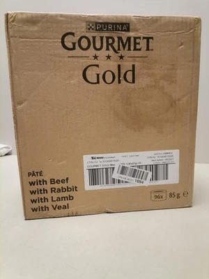 96x85g Gourmet Gold Feine Pastete, Katzenfutter nass, mitKaninchen, Rind, Kalb, - Bild 1 von 3