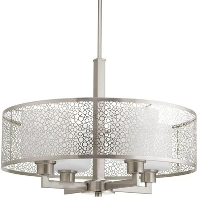 Mingle Collection 4-Light Brushed Nickel Pendant with Etched Parchment Glass - Image 1 of 4