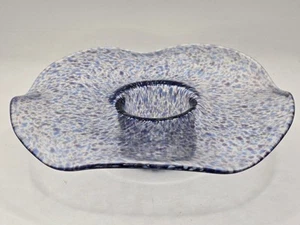 Vintage Romanian Art Glass Votive Holder Blown Glass Blue/Purple Speckled - Picture 1 of 9