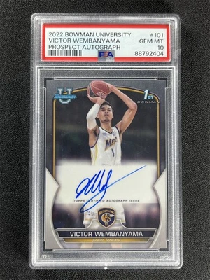 2022-23 Topps Bowman University Victor Wembanyama #101 Prospect Auto RC PSA 10 - Image 1 of 2