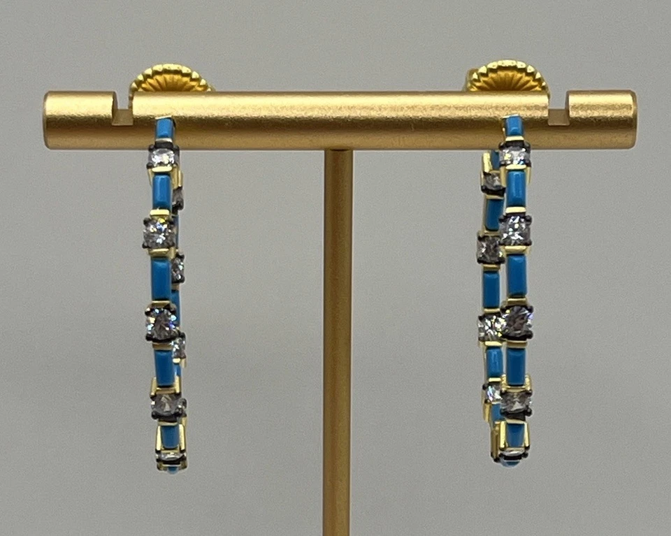 Pendientes de aro Freida Rothman de oro de 14 k sobre plata de ley turquesa y circonita cúbica transparente Foto 1 de 4