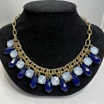 Talbot's Blue Chunky Teardrop Dangle Bead Statement Gold Tone Necklace - Image 1 of 3