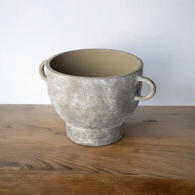 Jarrón de mesa de cerámica cilíndrico abstracto marrón de 7" Foto 1 de 4