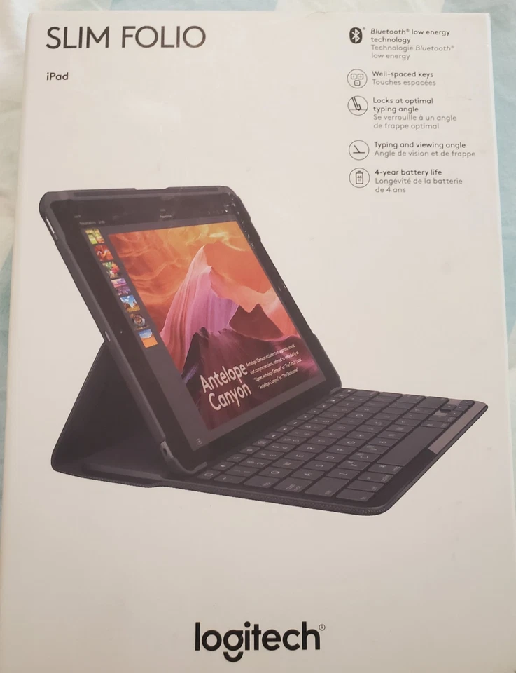 罗技超薄对开式键盘/保护套 外壳 适合 Apple iPad - 黑色 带原装盒 — 第 1/4 张图片