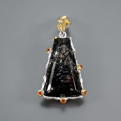 Handmade Natural Rutilated Quartz Pendant 925 Sterling Silver  /NP52186 - Image 1 of 4