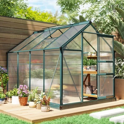6' x 8' x 7 Greenhouse Aluminum Frame Walk-In Outdoor Plant Garden Polycarbonate - Image 1 of 4