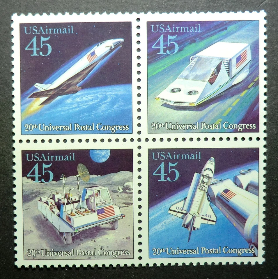 C122 - C125 MNH 1989 45c Hypersonic Airliner Hovercar Space Shuttle Moon Rover - Image 1 of 1