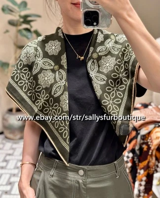 Sallys 70% Cashmere & 30% Silk Wrap Scarf Double Face Vintage Print Shawl 35" - Image 1 of 4