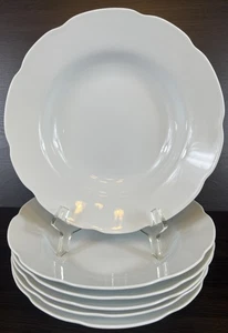 6 Nice Scalloped White Porcelain 9” Soup Salad Bowls - Picture 1 of 8