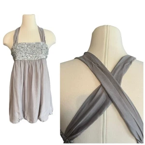 Alice + Olivia Sequined Silver Bubble Mini Dress Size XS Y2K Retro Babydoll - Picture 1 of 9