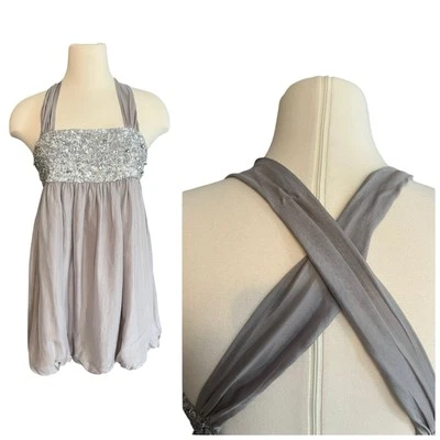 Alice + Olivia Sequined Silver Bubble Mini Dress Size XS Y2K Retro Babydoll - Image 1 of 4