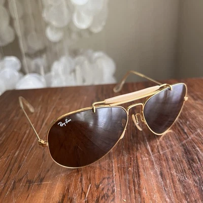 VINTAGE B&L RAY BAN 58[]14mm MEDIUM B-15 BROWN OUTDOORSMAN II AVIATOR SUNGLASSES - Image 1 of 4