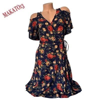 Nostalgia Women's Size SMALL Dress Wrap Cut Out Short Sleeve Navy Floral - Image 1 of 4