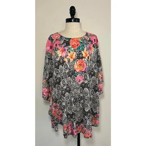 Tolani Collection Narissa Black Floral Kaftan Blouse Top Tunic Pink Womens M - Picture 1 of 10