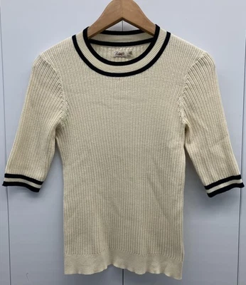 Suéter Faherty Mujer Mediano Retro Crema Delgado Crew Acanalado Algodón Cachemira Foto 1 de 4