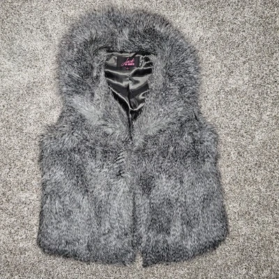 Chaleco de piel sintética difuso estilo suave abigarrado gris negro L cierre de gancho y ojo Foto 1 de 4