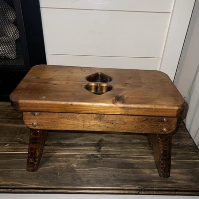 "Taburete de pie de madera hecho a mano de colección escalón madera granja rústica 17"" X 9"" X 10""" Foto 1 de 4