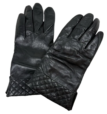 VTG Fownes WPL 9522 Womens Black Leather Polyester Lined Wrist Driving Gloves XL - Image 1 of 4
