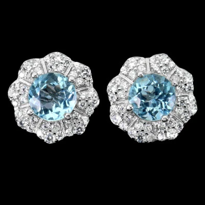 925 Sterling Silver Round Sky Blue Topaz 6mm Simulated Cz Earrings - Image 1 of 4