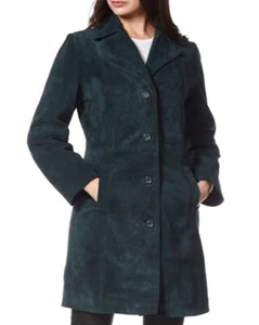 Elegant Navy Blue Women's Suede Leather Trench Coat Pure Sheepskin Designer Coat - Picture 1 of 7